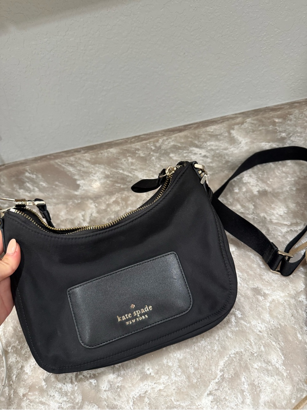kate spade Black Nylon Crossbody with Gold Hardware